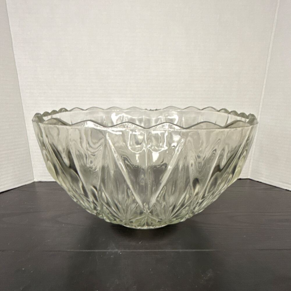 Clear Pressed Glass Starburst Pattern Round Serving Bowl, 11" Diameter